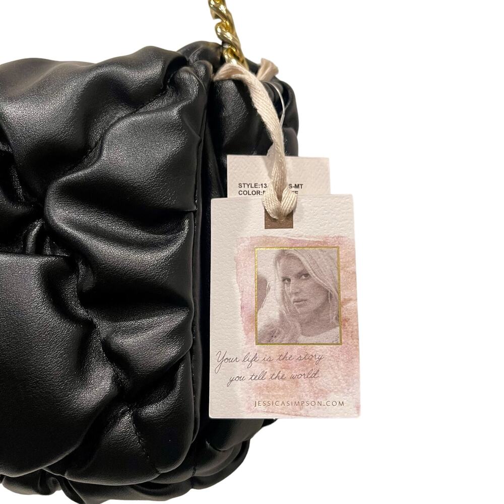 Jessica Simpson Elegant Quilted Black Shoulder Bag with Gold Chain Strap NWT - Picture 6 of 16